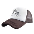 thumbnail image 1 of Men Baseball Hat Hollow Out Breathable Mesh Coconut Tree Print Long Brim Sunscreen Adjustable Baseball Sport Summer Trucker Hat Clothes Accessory, 1 of 10