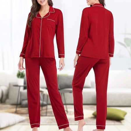 Pyjama pour femme Lounge Vêtements de nuit en coton Ensemble de pyjama long  et boutonné confortable et doux Ensemble de pyjama,xl 