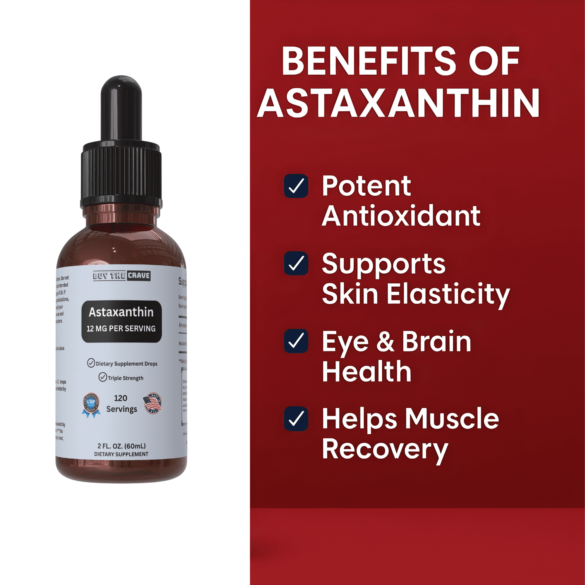 Astaxanthin Liquid Drops Infused with Cold Pressed Extra Virgin Olive Oil – 12mg per Serving – Natural Antioxidant Support – 2 fl oz Dropper Bottle – Vegan, Non-GMO