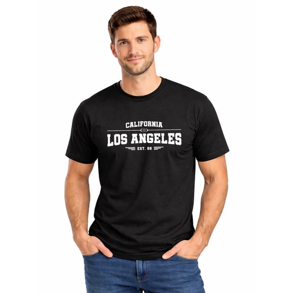 Graphic Short Sleeve T-Shirt for Men Classic Fit Crewneck with LA California Tee Cotton Fabric on Black Fabric