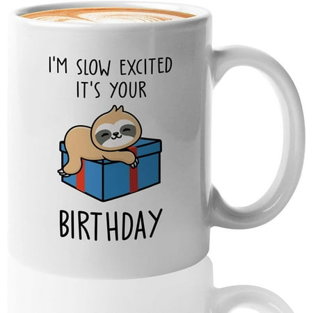 

Novelty Birthday Coffee Mug - I m Slow Excited - Friends Family Animal Lovers Animal Person Special Day Getting Older Celebration Birthdate Sloth I m Slow Excited It s Your Birthday 11 Oz