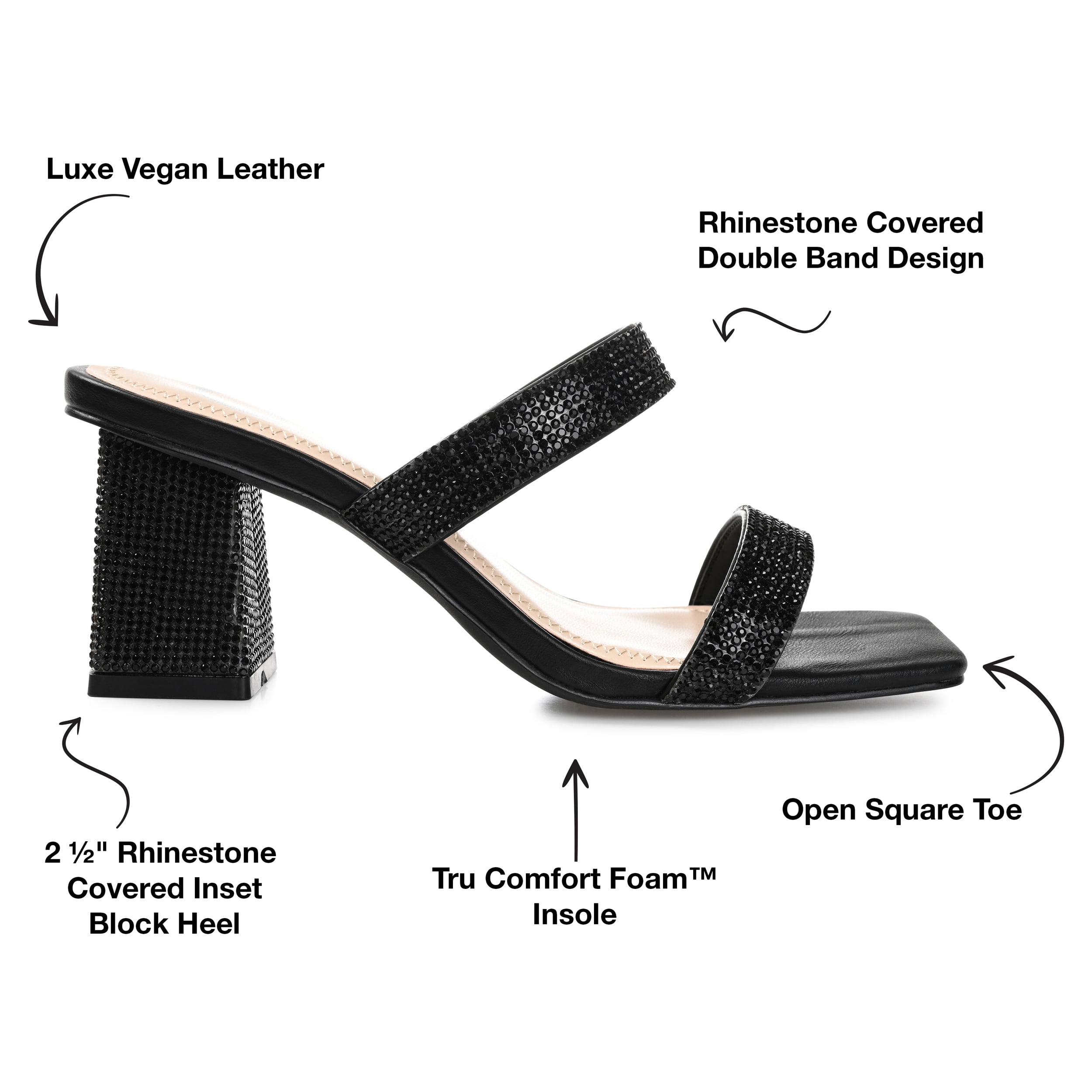 Journee Womens Shandee Rhinestone Detail Block Heel Evening Dress Sandals