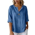 thumbnail image 5 of Vivianyn HD Women's V Neck Button Front Denim Blouse, Casual 3/4 Sleeve Top,Sky Blue,Size XXXL-XXXXXL, 5 of 7