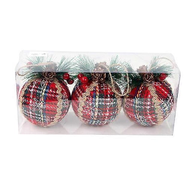 Bola colgante, 3 piezas de bolas navideñas irrompibles a cuadros rojos, decoraciones para árboles de Navidad, decoración para fiestas en el hogar, 2067