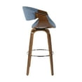 thumbnail image 3 of Curvini Mid-Century Modern Barstool In Walnut Wood And Blue Fabric - Set Of 2, 3 of 7