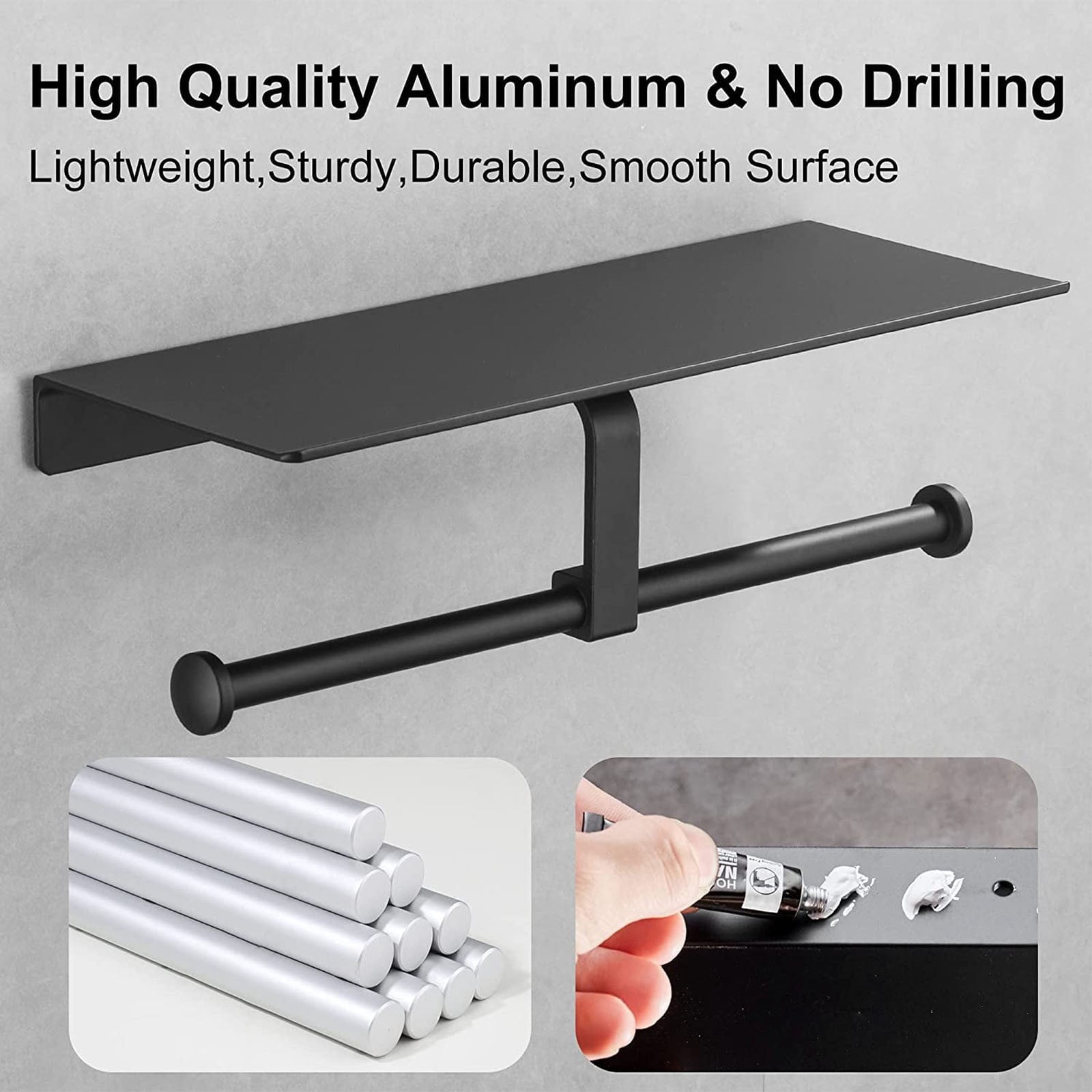 Toilet Paper Holder, Ongmies Double Roll Toilet Paper Holder with Shelf - Rustproof Aluminum with Strong Adhesive, Christmas Kitchenware