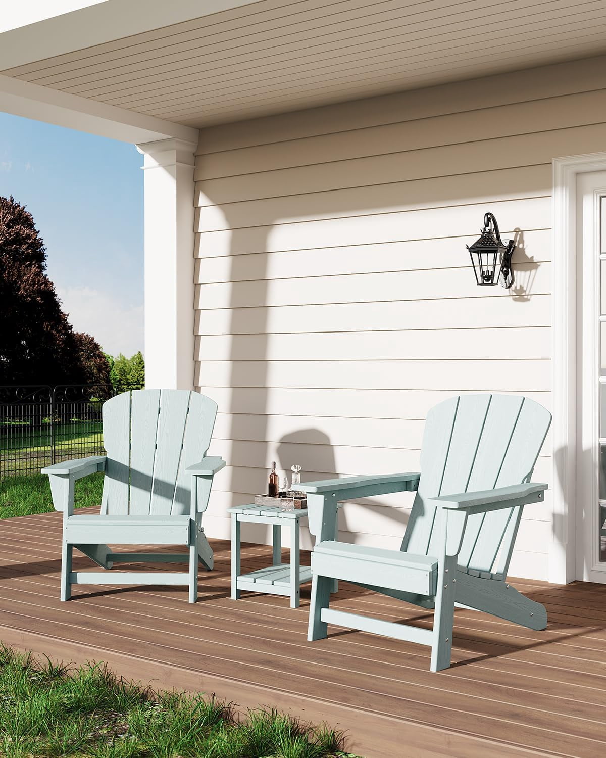 Outdoor Adirondack Chairs, HDPE Plastic Patio Chairs for All Weather, Weather-Resistant Fire Pit Chair with Wide Armrests & Slatted Back, for Patio, Deck, Lawn, Light Biue