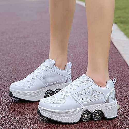 Women's Retractable Roller Skates Outdoor Girls Kick Roller Shoes Men Deformation Sneakers 