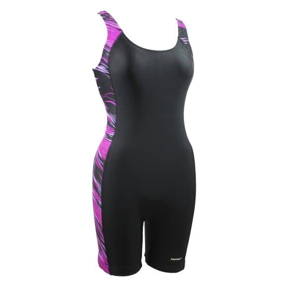 Adoretex Women's Scoop Back One Piece Water Aerobics Unitard Boyleg Swimsuit (FU006) - Black/Purple - L