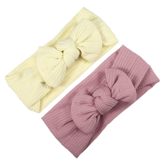 Unique Bargains Fashion Stripe Bow Headbands for Girls 6.69"x2.95" 2 Pcs Deep Pink, Yellow