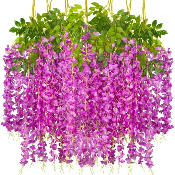 mtvxesu Violet Artificial Silk Orchid Wall Hanging Garland Fake Flowers For Home Decor, Wedding, Party, Office Reusable Fabric Vines, Easy To Install, Indoor Outdoor Decoration, 12-Pack