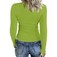 thumbnail image 5 of Womens Long Sleeve Stretch Crewneck Ribbed T-Shirt Slim Fit Casual Basic Tops Fluorescent Green M, 5 of 6
