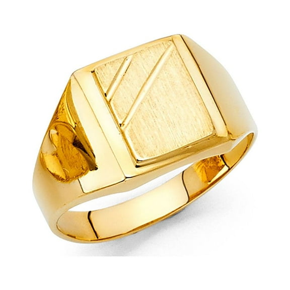 Mens Square Ring Solid 14k Yellow Gold Band Diamond Cut Brushed / Sand Finish Genuine 12MM, Size 10
