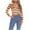 Orange, variant on aidice Crop Tops for Women Casual Lapel Neck Button Long Sleeve Blouses Slim Fitting Striped Shirts