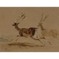 thumbnail image 2 of Sir Edwin Henry Landseer 24x19 Black Ornate Framed Double Matted Museum Art Print Titled: Two Stags Running (1820-73), 2 of 5