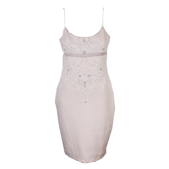 Adrianna Papell Womens Apricot Cream Beaded Scuba Slip Sheath Dress 4