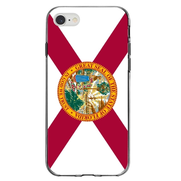 DistinctInk Clear Shockproof Hybrid Case for iPhone 7 8 SE (2020 Model) 4.7" Screen TPU Bumper Acrylic Back Tempered Glass Screen Protector - Florida State Flag - US State Flag
