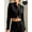 Black, variant on Women Stand Collar Cropped Blazer, Long Sleeve Gold Button Decor Short Jacket, Elegant Office Formal Outerwear