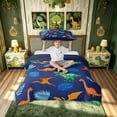 thumbnail image 2 of meiyoeat Jungle T-rex Dinosaur Twin Duvet Cover for Kids Bedding, Tropical Palm Dino Twin Bedding, Navy, Blue Reversible, 2 Pieces, 1 Duvet Cover and 1 Pillowcase, 2 of 6
