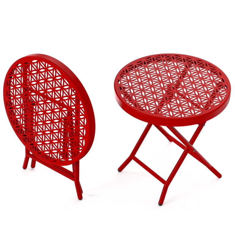 Ktaxon Folding Side Table, Outdoor Metal Floral Pattern, Red