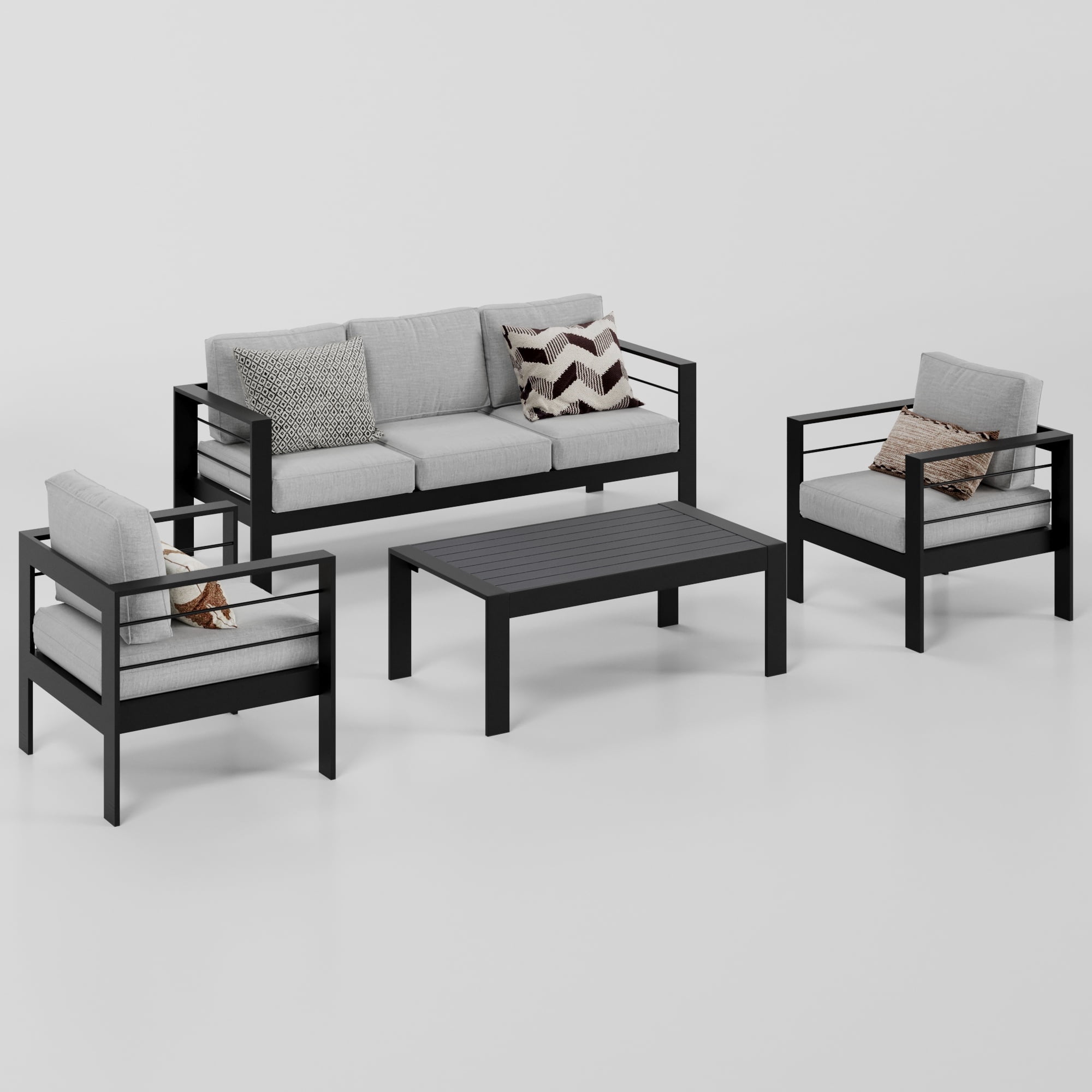 Superjoe 5-Pieces Aluminum Curved Outdoor Sectional with Coffee Table and Cushions, Black/Light Gray