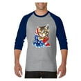 thumbnail image 1 of Mens Raglan Sleeve Baseball T-Shirts - American Flag 4th of July Kitty, 1 of 5