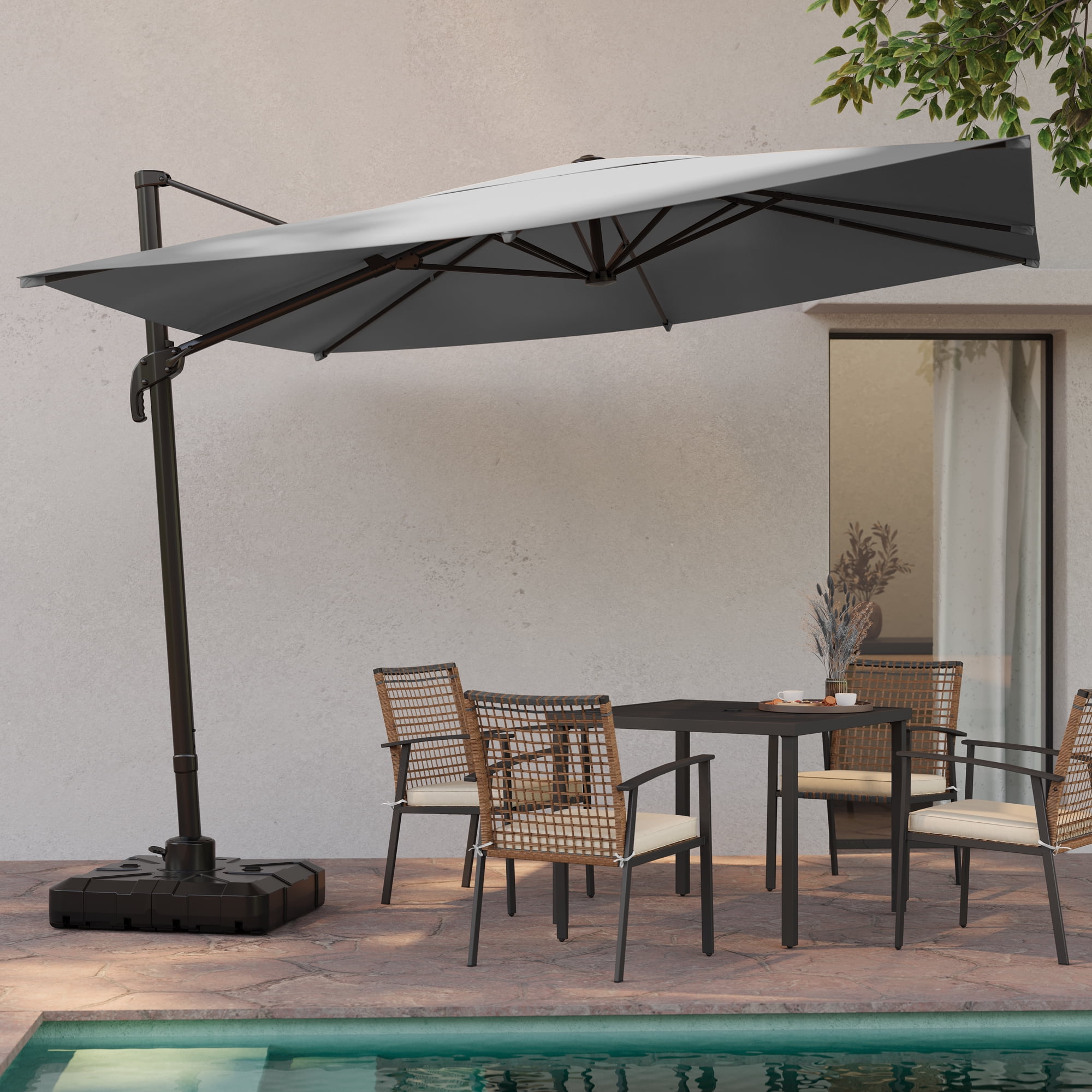 KAMEROUT Patio Umbrella Outdoor, 9 Feet Cantilever Umbrella Aluminum Offset Umbrella with 360-degree Rotation for Backyard, Pool, Lawn, Deck, Gray