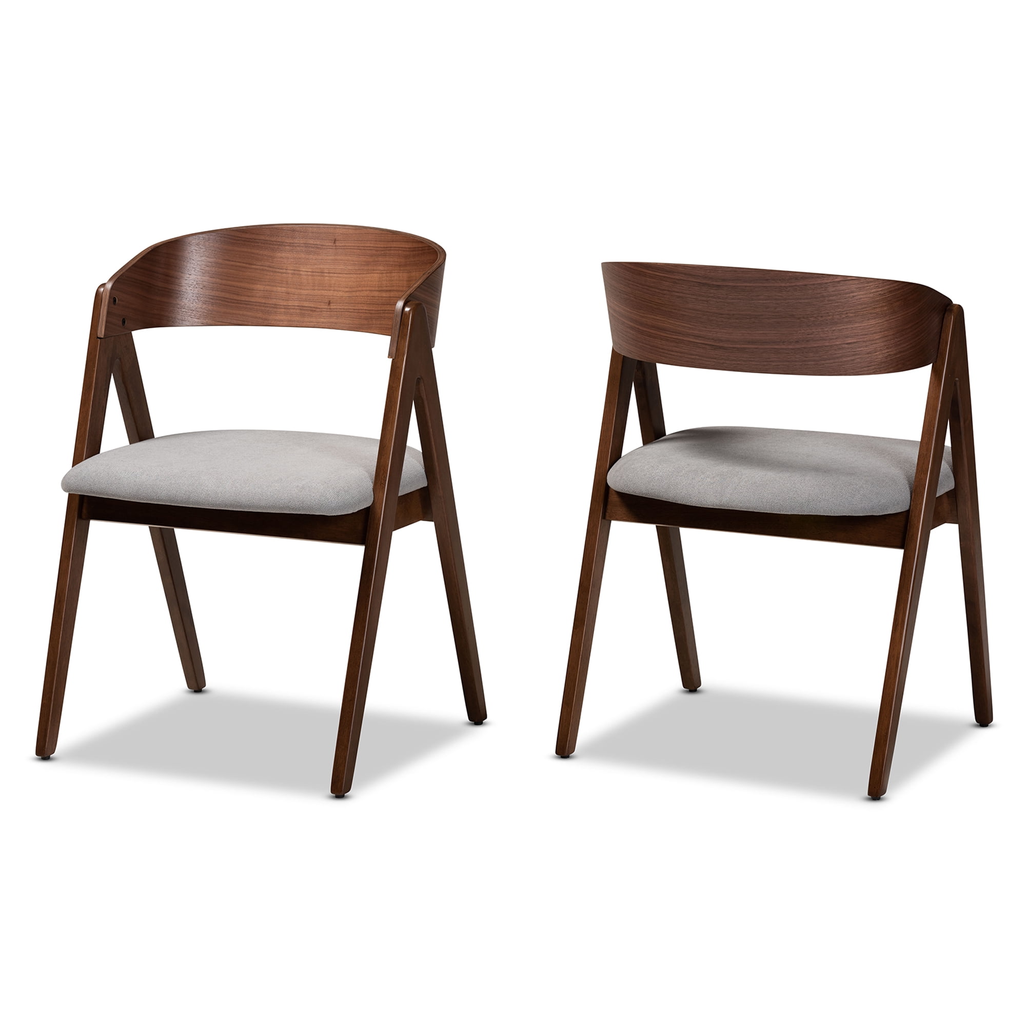 Baxton Studio Danton Dining Chair, Set of 2, Walnut Brown/Grey