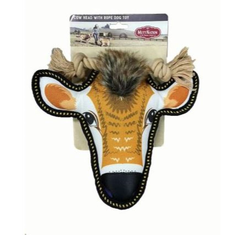 MuttNation by Miranda Lambert 90005 Cow Head with Rope Dog Toy