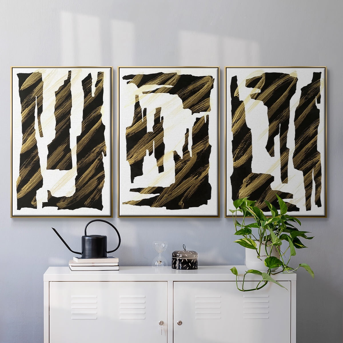 Onyx Obelisks I - Framed Premium Gallery Wrapped Canvas L Frame 3 Piece Set - Ready to Hang