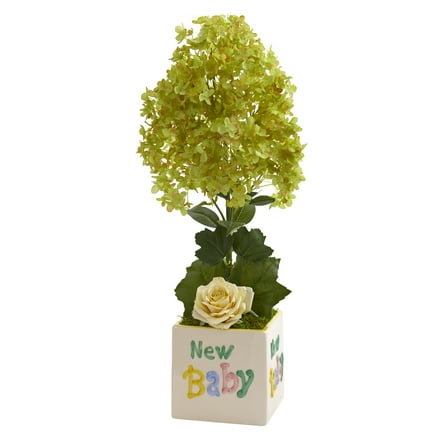 Nearly Natural 21-inch Peegee Hydrangea and Rose Artificial Arrangement in "New Baby" Vase
