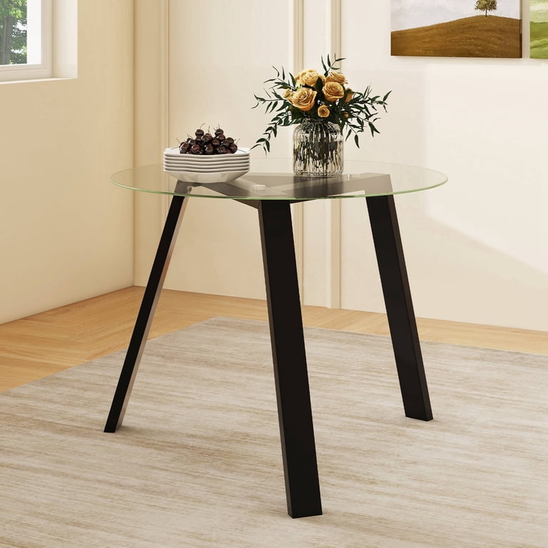 Costway 36" Round Glass Dining Table for with Tempered Glass