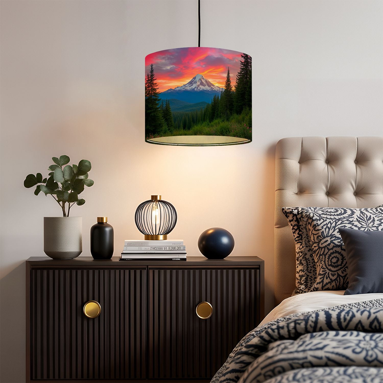 Linen Drum Lampshades Beautiful Vista Mount Hood Oregon 13"x13"x10" Light Shade for Table Lamps Floor Lamps Drum Lamp Shades Lampshade Replacement Kids Bedroom Cabin Decor Assembly Required