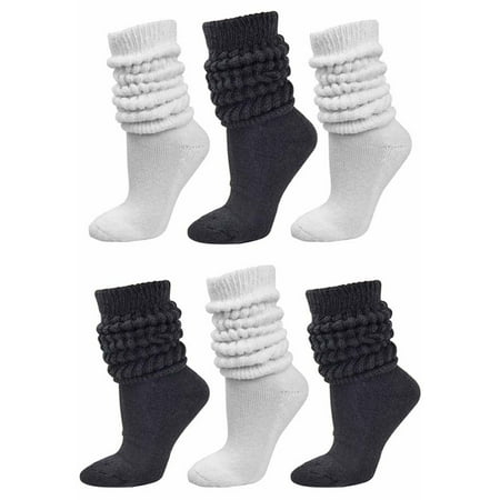 Maroon Womens Socks - Black & White All Cotton 6-Pack Extra Heavy Super Slouch Socks