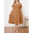 thumbnail image 3 of Vestido de talla grande para mujer, manga corta, elástico, cintura alta, vestido informal a cua CACAGOO Vestido, 3 of 7