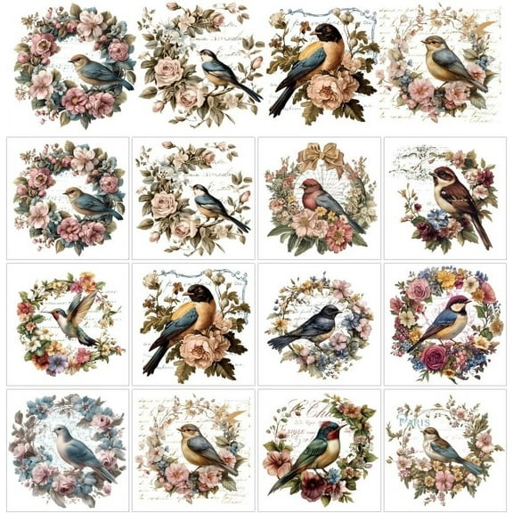 12 Sheets Rub on Transfers 12 Style Bird Wreath with Hand Write Texture Heat Transfer Film Transfer Furniture Stickers