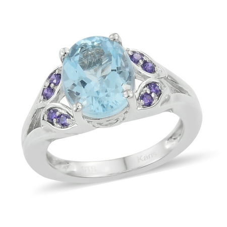 Topaz Zircon Ring - Oval Sky Blue Topaz Cubic Zircon CZ Purple Cocktail Ring Gift Cttw 2.1