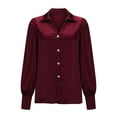 thumbnail image 4 of Camiseta de manga larga para mujer, informal, suelta, de satén, manga farol, color sólido Pompotops FGAJ16392, 4 of 8