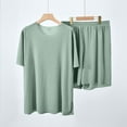 thumbnail image 6 of NTACZA Women's Pajamas Sweatsuit T-Shirt and Shorts Round Neck Sleepwear Sets Cozy 2 Piece Home Solid Nightwear Green XL, 6 of 8