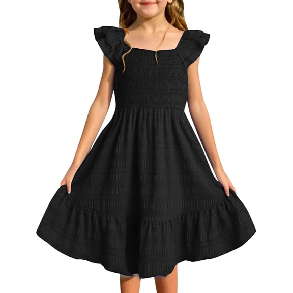 Venzia Girls Summer Dresses Smocked Sleeveless With Pockets Breathable Toddler Sundress
