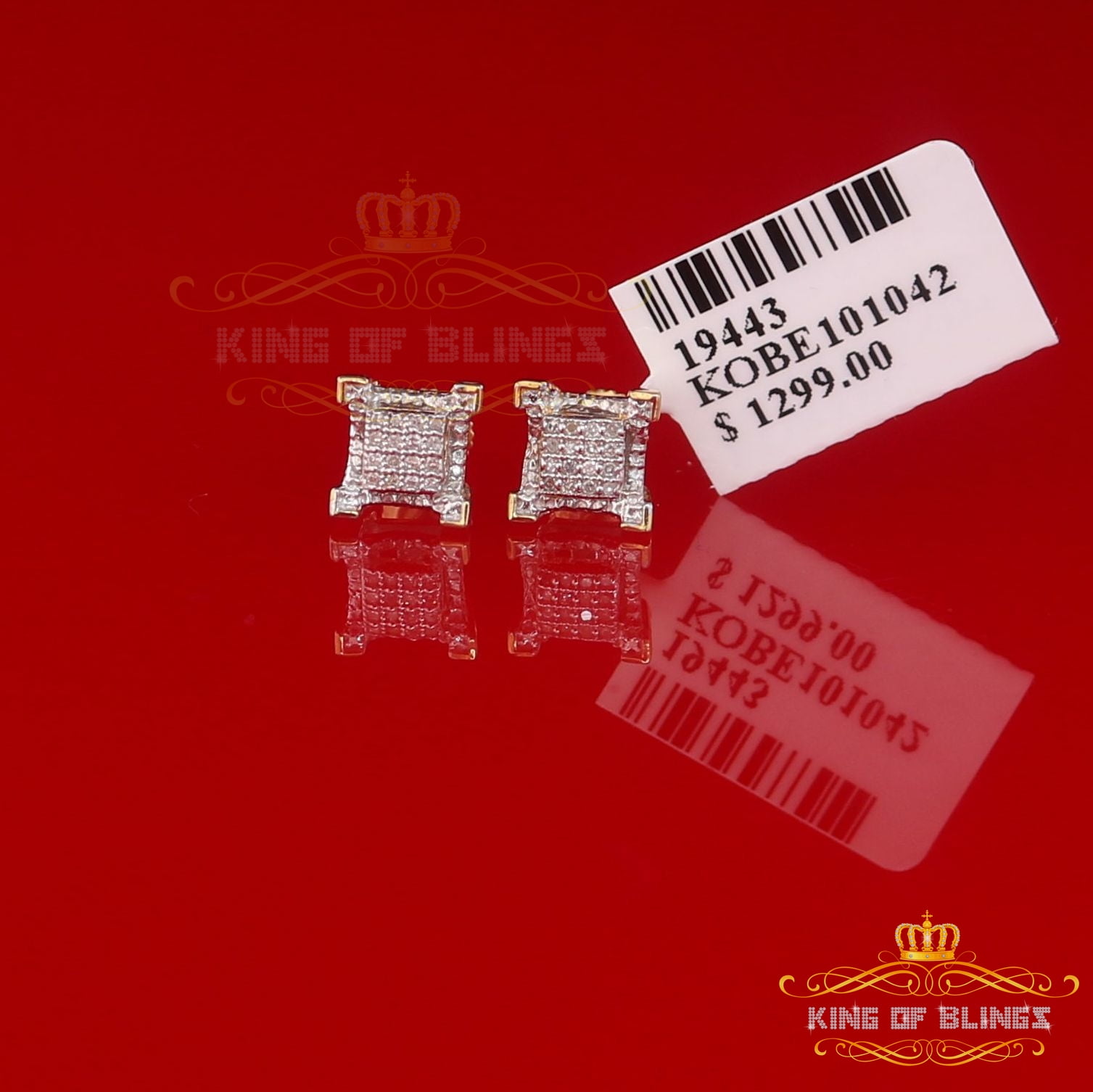 King of Bling's 10K Real Yellow Gold with 0.10CT Real Diamonds Men's /Womens stud Square Earring