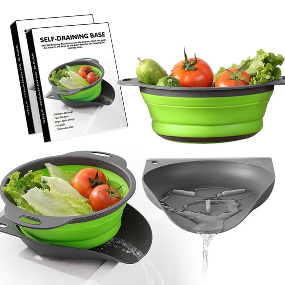 MOMODI Kitchen Collapsible Strainer Colander Bowl Set With Drain And Scraper, Plastic Fruit & Vegetable Wash Basket(3pcs Set)