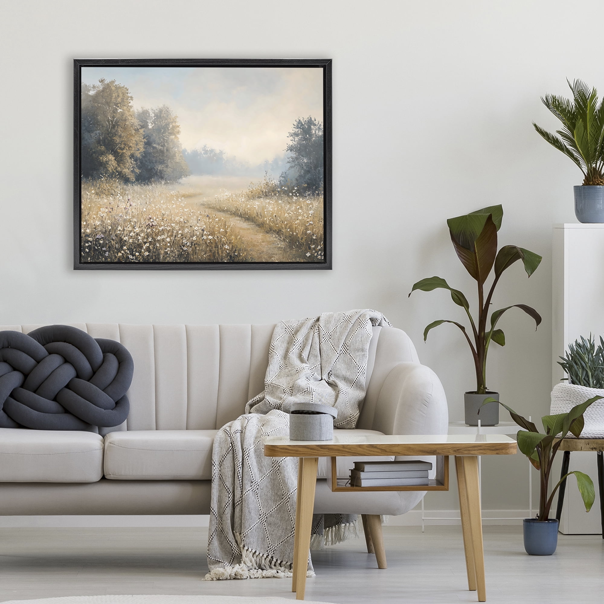 Stupell Industries Wandering Wildflower Path at Dawn Black Framed Floater Canvas Wall Art, design by Creative Studio