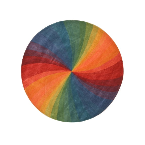 EORC Lollipop Hand-Tufted Wool Contemporary Swirl Rug, 4' Round