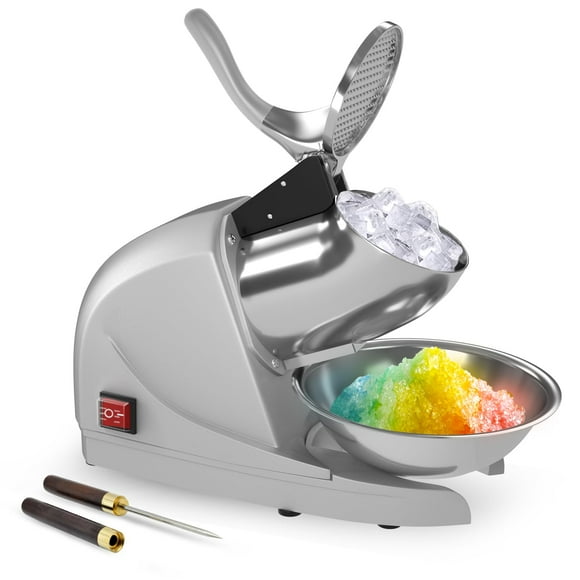 Shaved Ice Machine 380w Snow Cone Machine 3 Stainless Steel Blades Ice Shaver Machine Electric Ice Crusher 280lbs/hr Snow Cone Maker for Home and Commercial with Ice Pick(Silver)