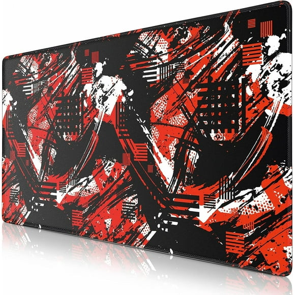 Gaming Mouse Pad, Extended Mouse Pad 31.5x15.7inch XXL Large Big Computer Keyboard Mouse Mat Desk Pad with Non-Slip Base and Stitched Edge for Home Office Gaming Work (Black Red Geometric)