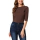 thumbnail image 1 of Camiseta básica de ajuste slim con cuello redondo y mangas de codo para mujeres INSPIRE CHIC, estampada, 3XL, marrón y azul marino, 1 of 7