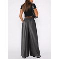 thumbnail image 5 of Women'S Elastic High Waist Casual Lounge Loose Palazzo Pants with Pockets Flowy Fall Long Trousers Dark Gray XXL, 5 of 6