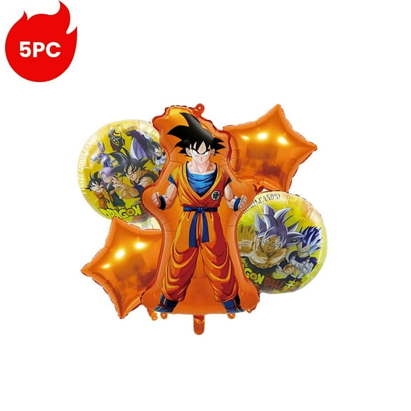 5pcs Foil Balloons, Including 1pcs Cartoon Character, 2pcs Cartoon Patterns, 2pcs Star-Shaped, Are Used As Decorative Elements To Enhance The Atmosphere Of Dragon-Ball-Themed Party