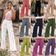 thumbnail image 2 of Overseas Women's Linen Elastic Waist Wide Leg Pants Casual Trousers Set, 2 of 5